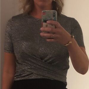 Metallic Silver Women's Top with criss cross L